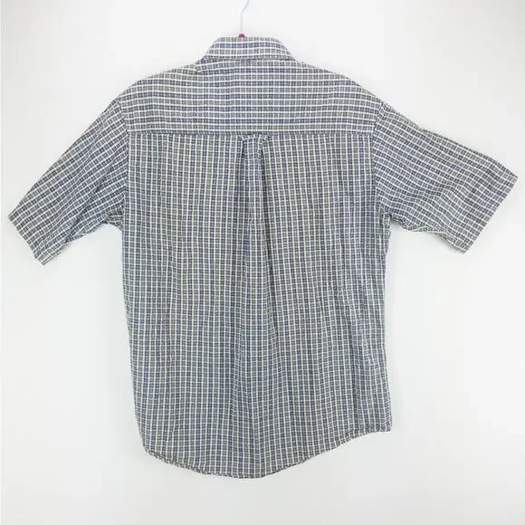 Perlis Seersucker Shirt Men's Medium Short Sleeve Button Down Blue Green Stripes - Picture 11 of 13